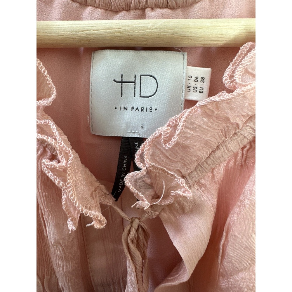 Anthropologie HD in Paris Tender Texture Silk Tank Pink Ruffle Keyhole Top Sz 6 - Picture 5 of 11